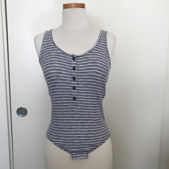 Madewell Blue Indie Henley Bodysuit in Stripe Size XXS - Picture 2 of 13